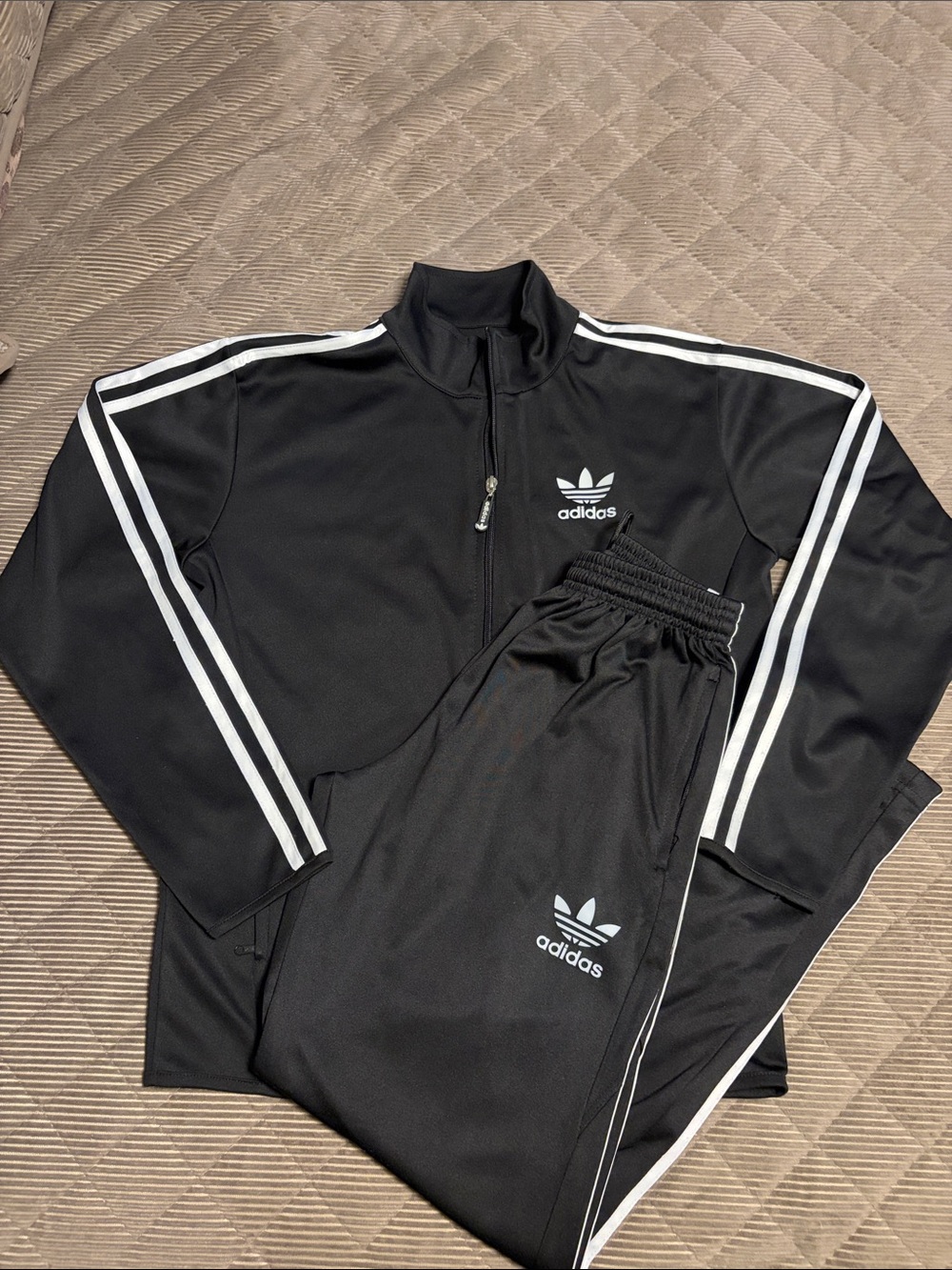 adidas Black & White Trefoil Tracksuit Jacket and Pants